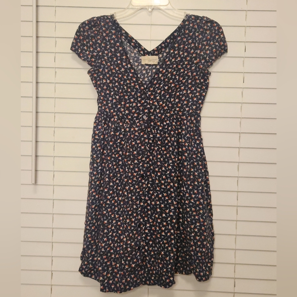 Denim & Supply Navy Floral Cap-Sleeve V-Neck Dress Size Small